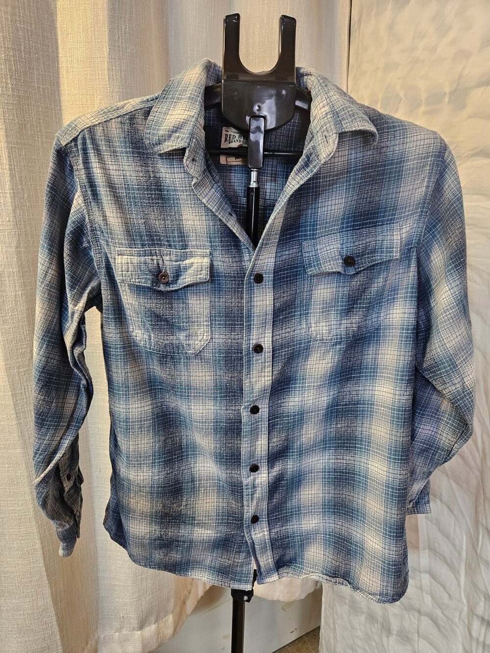 Red Head Brand Co. Flannel Shirt Size M Blue Plaid Long Sleeve Button Up